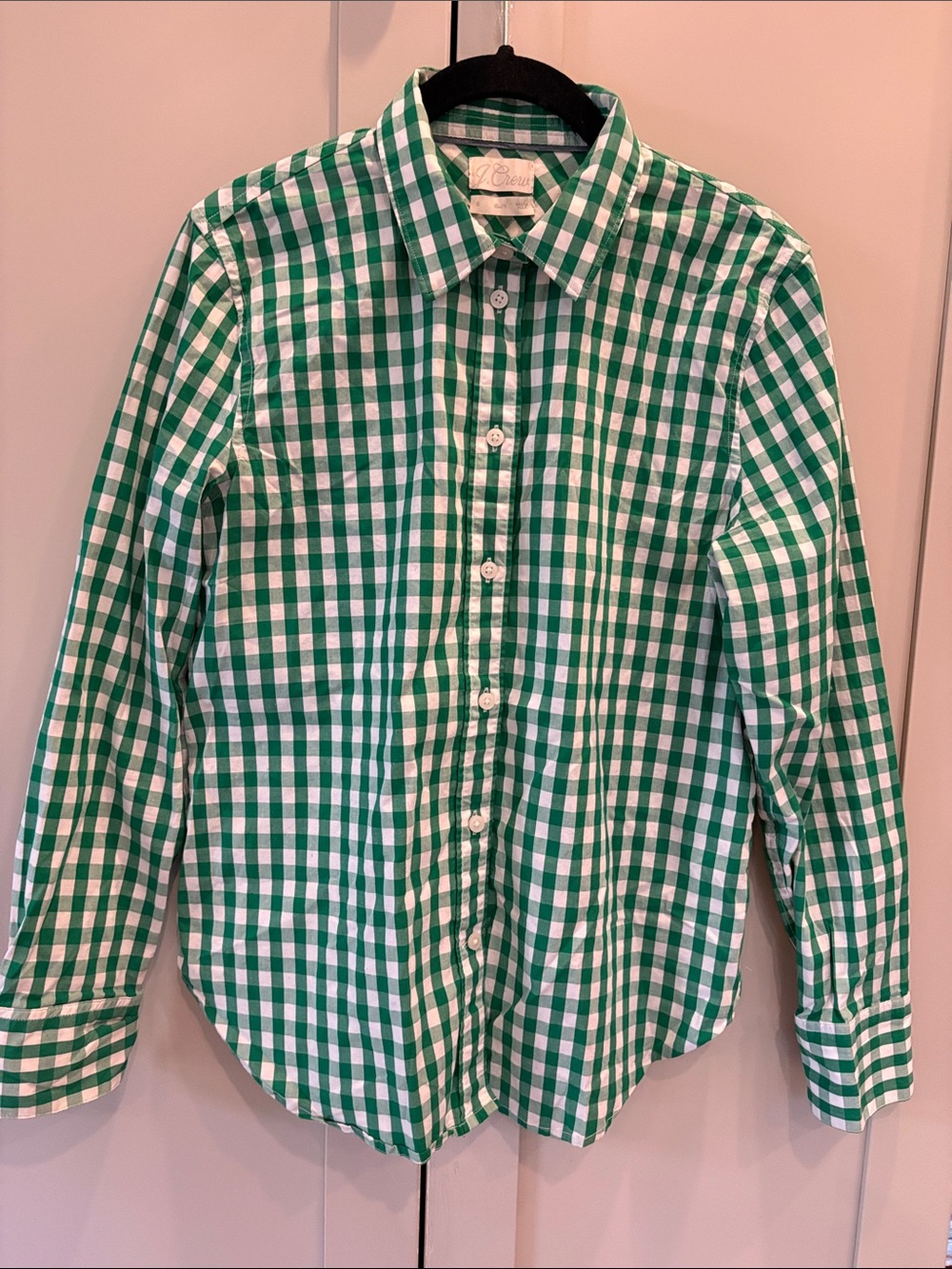 J.Crew slim fit stretch cotton poplin shirt green/white gingham size 6